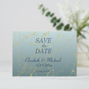 Wedding Simple Ombre Blue Gold Save the Date Card