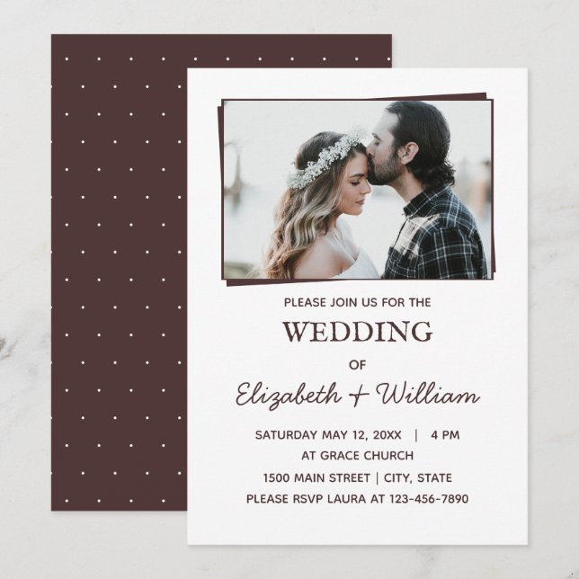 Wedding Simple Photo Elegant Wine Color Invitation (Front/Back)