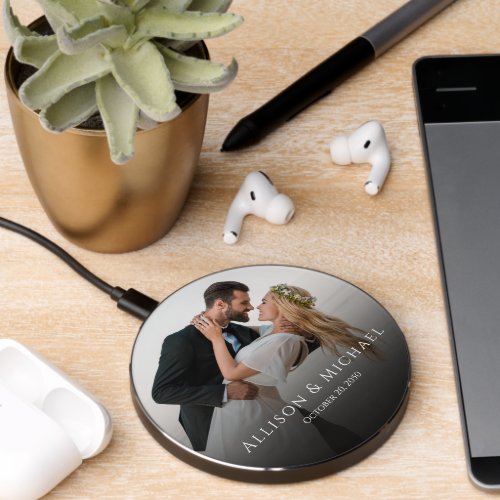 Wedding Simple Photo Minimalist Couple Names  Wireless Charger