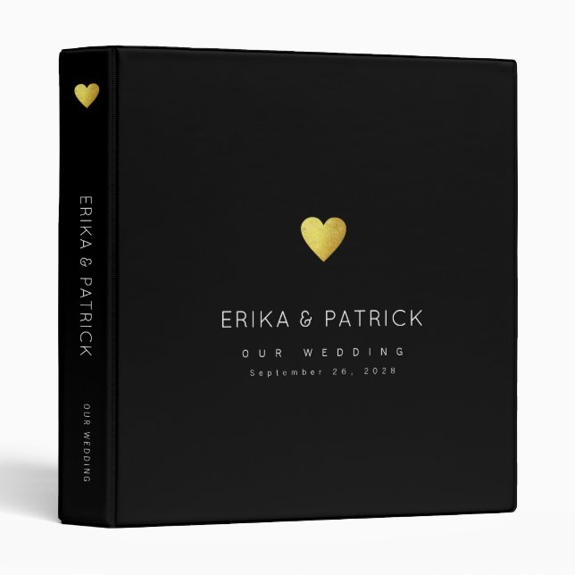 Wedding simple romantic elegant black 3 ring binder (Front/Spine)