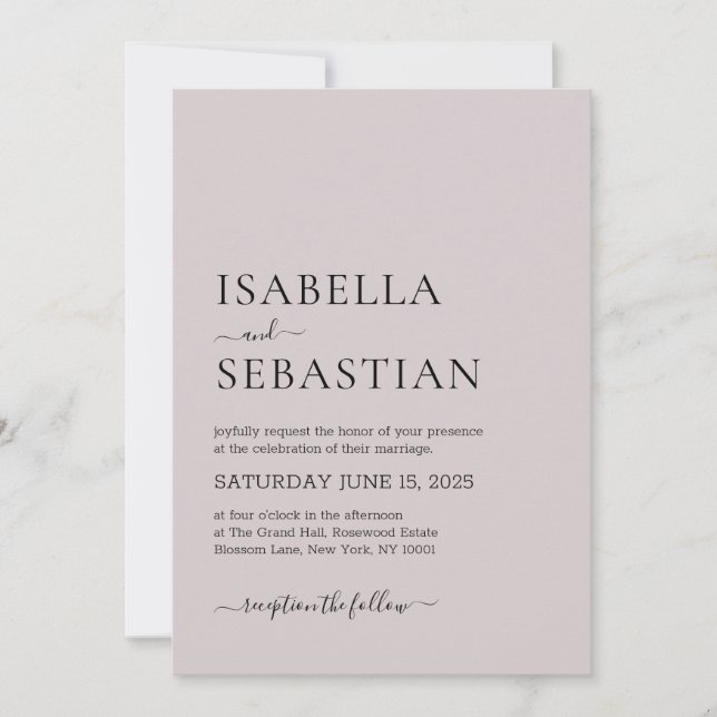 Wedding Simple Soft Rose Invitation (Front)