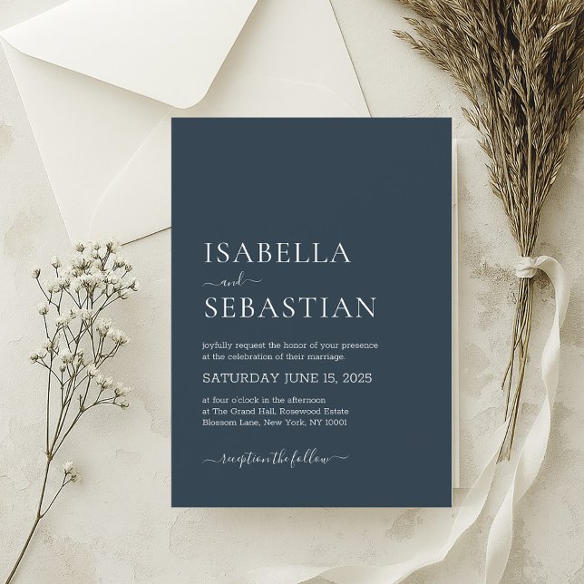 Wedding Simple Steel Blue Invitation (Creator Uploaded)