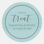 Wedding Simple Turquoise Calligraphy Script Treat  Classic Round Sticker (Front)