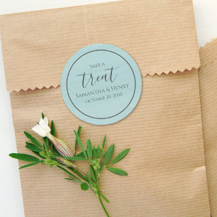 Wedding Simple Turquoise Calligraphy Script Treat  Classic Round Sticker