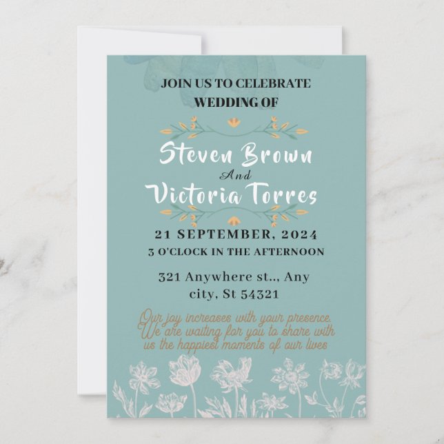 wedding Simple ,white flowers, watercolor Invitation (Front)