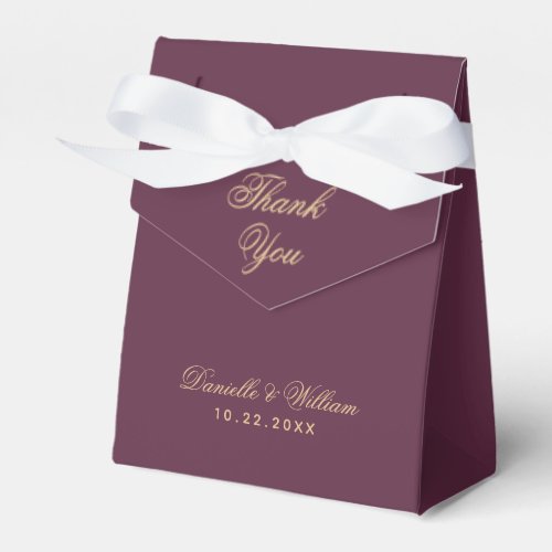 Wedding Simple Wine Color Thank You Golden Script Favor Boxes