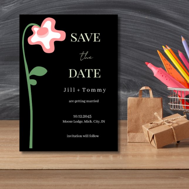 Wedding Single Flower Dark Save the Date Card (Creator Uploaded)