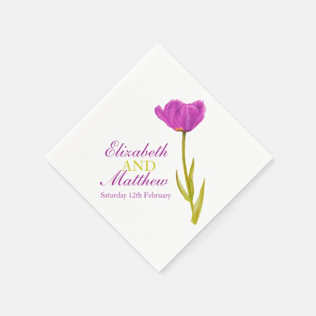 Wedding single purple tulip art named paper napkin (Corner)