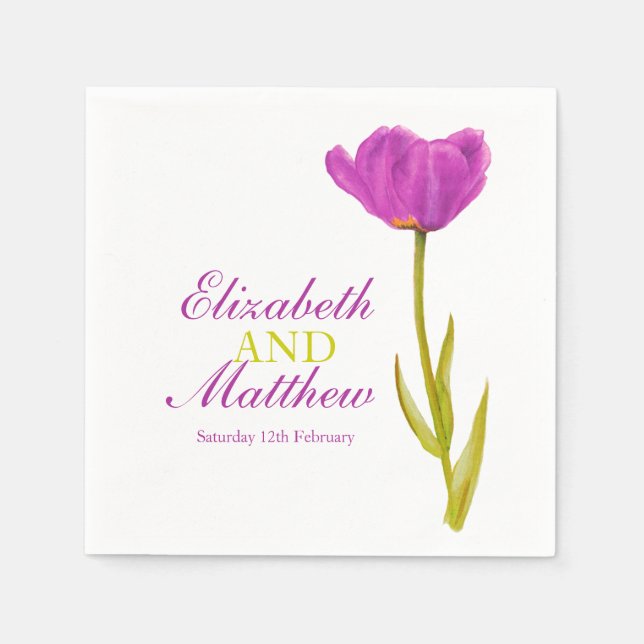 Wedding single purple tulip art named paper napkin (Front)