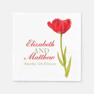Wedding single red tulip art named paper napkin