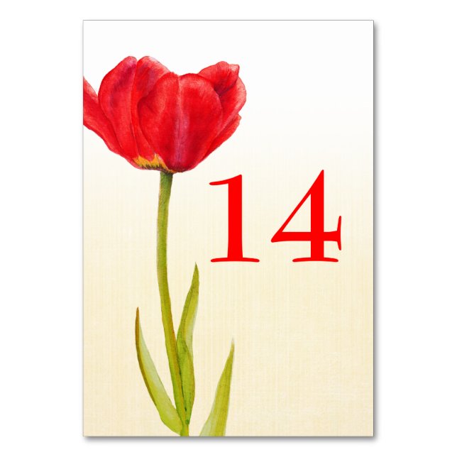 Wedding single red tulip flower table numbers (Front)