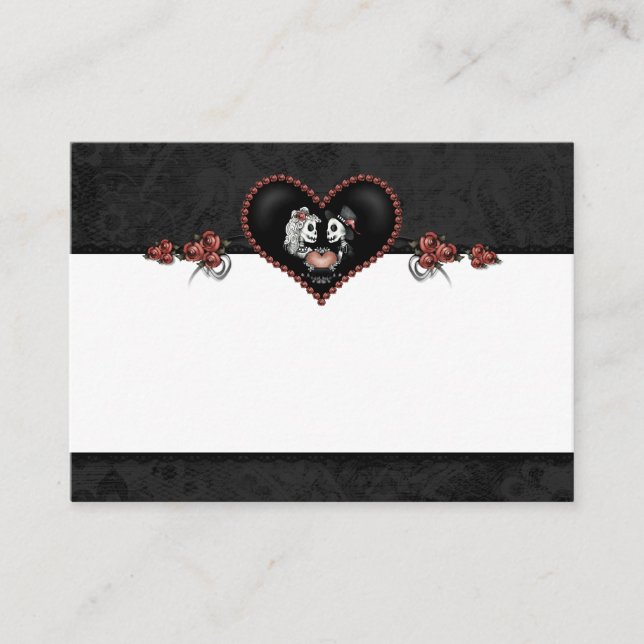 Wedding Skeleton Black Gray Heart BLANK Place Card (Front)