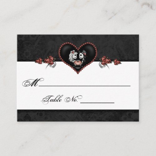 Wedding Skeleton Black  Gray Heart Place Cards