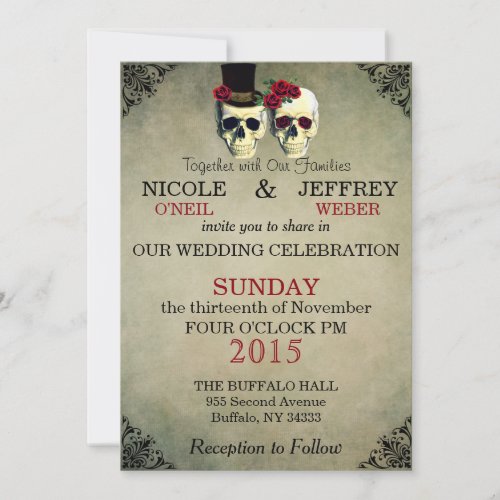 Wedding Skeleton Bride Groom Skulls Invitation