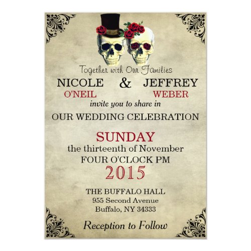 wedding skeleton skulls invitation
