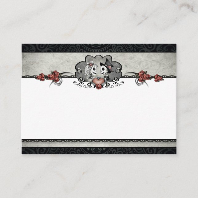 Wedding Skeletons Black & Gray BLANK Place Cards (Front)
