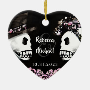 Wedding Skeletons Bride Groom Pink Floral Ornament