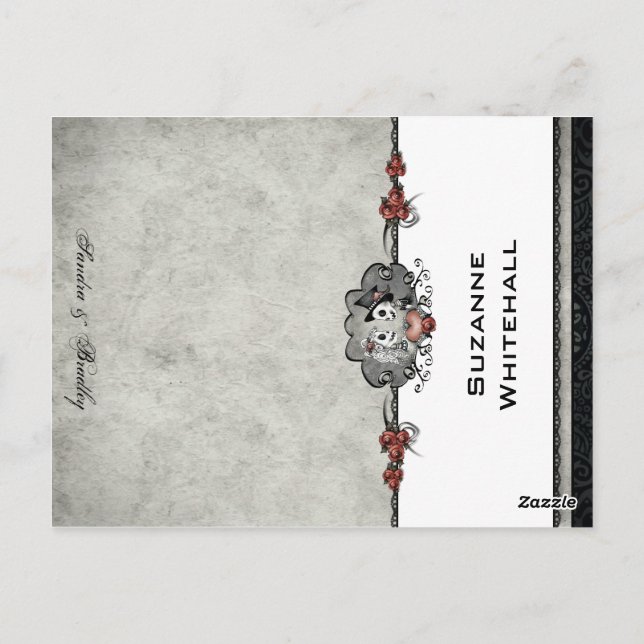 Wedding Skeletons Gray ADD NAME Folding Place Card (Back)