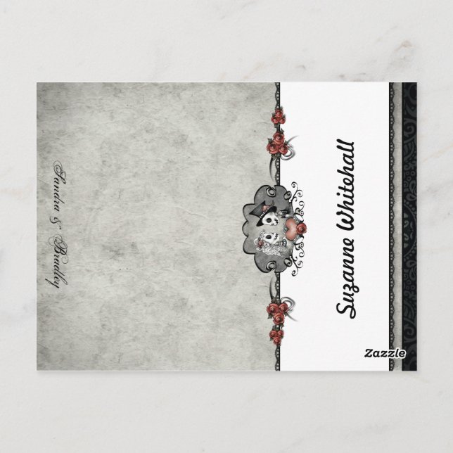 Wedding Skeletons Gray ADD NAME Folding Place Card (Back)