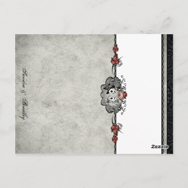 Wedding Skeletons Gray BLANK Folding Place Cards (Back)