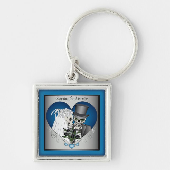 Wedding Skulls - Blue Keychain (Front)