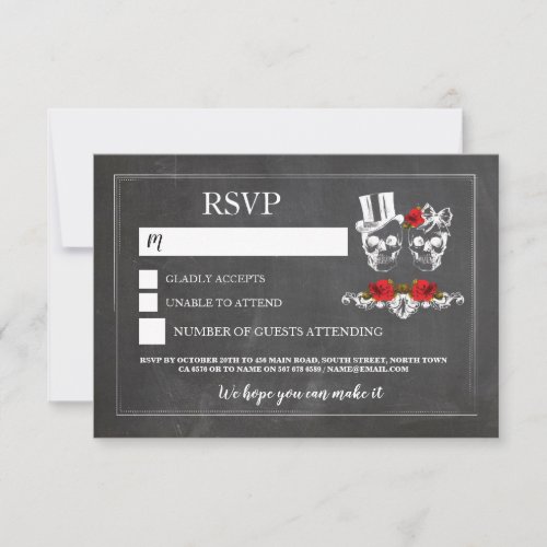 Wedding Skulls RSVP Skull Roses Chalk Cards