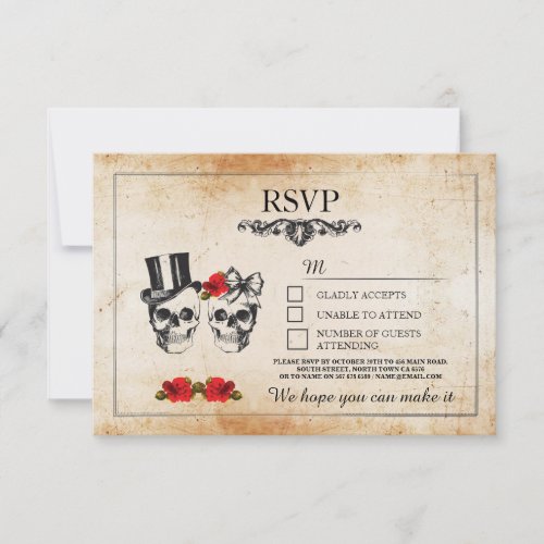 Wedding Skulls RSVP Skull Roses Rustic Cards