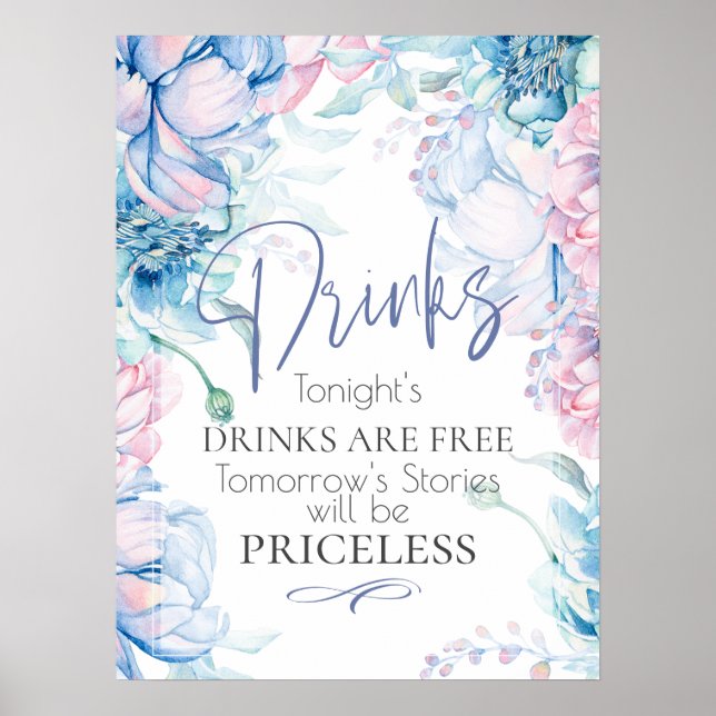 Wedding | Sky Blue and Bubblegum Pink Peonies Poster (Front)