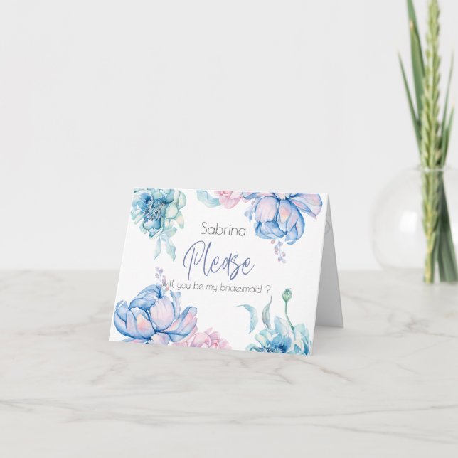 Wedding | Sky Blue and Bubblegum Pink Peonies Thank You Card (Front)