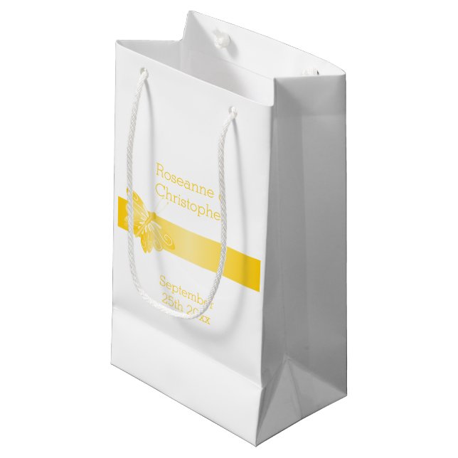Wedding Small Gift Bag Yellow Butterfly (Front Angled)