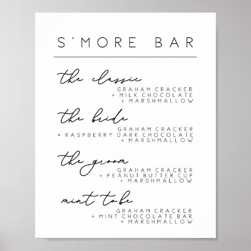 Wedding Smore Bar Menu Sign Smore Recipe Poster
