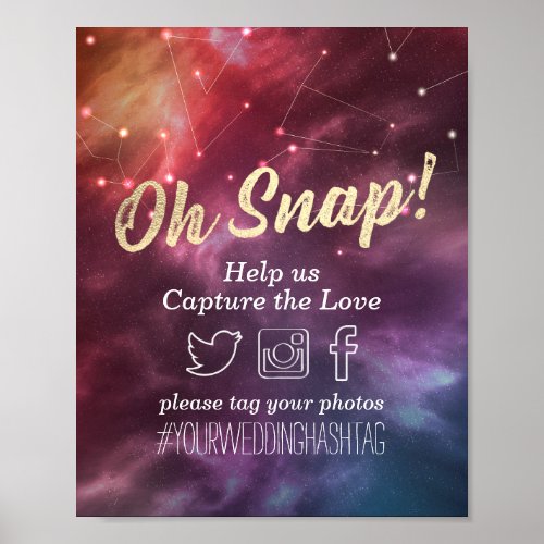 Wedding Snap Hashtag Galaxy Nebula Constellations Poster