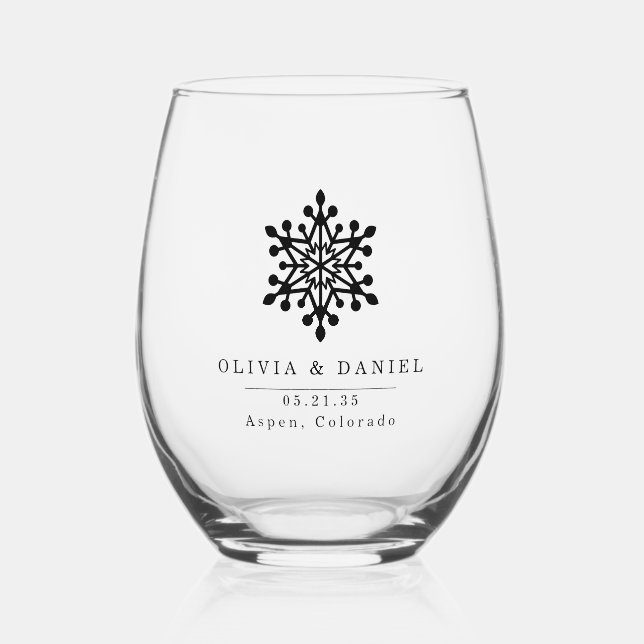 Wedding snowflake destination wedding favor Glass (Front)