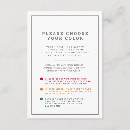 Wedding social distancing color level request enclosure card