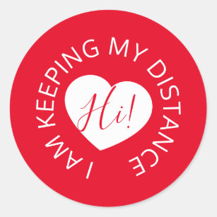 Wedding social distancing guest care red heart classic round sticker