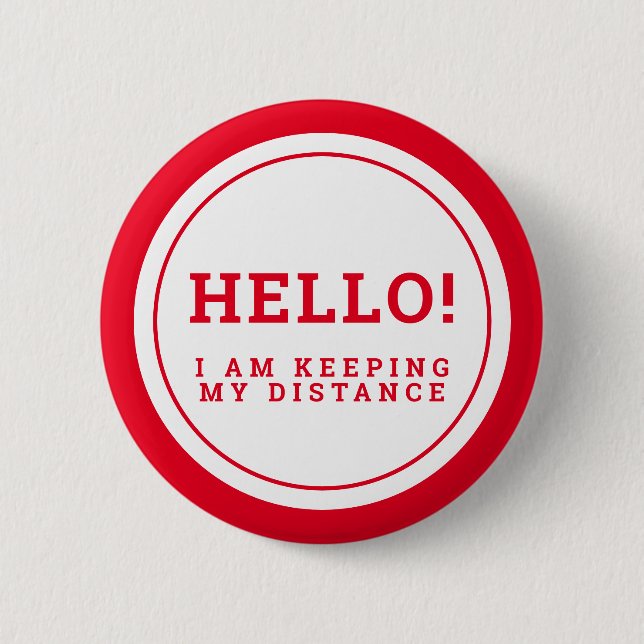 Wedding social distancing guest care red hello button (Front)