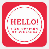 Wedding social distancing guest care red hello square sticker