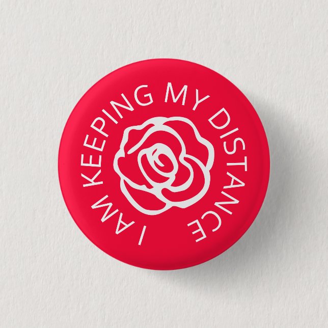 Wedding social distancing guest care red rose button (Front)