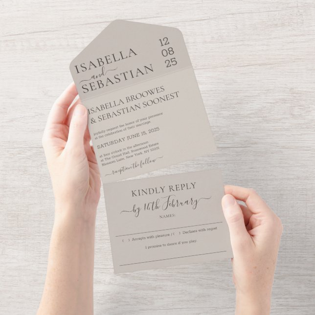 Wedding Soft Beige Kindly Reply invite (Tearaway)