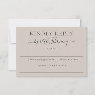 Wedding Soft Beige Kindly Reply RSVP Card
