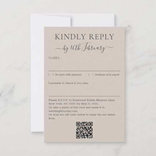 Wedding Soft Beige Signature QR Code Kindly Reply
