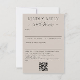 Wedding Soft Beige Signature QR Code Kindly Reply RSVP Card