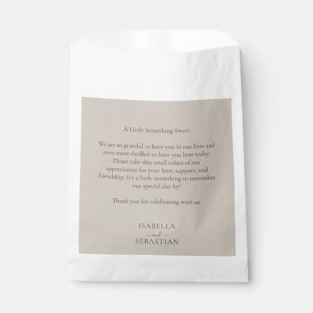 Wedding Soft Beige Thank you gift note Favor Bag