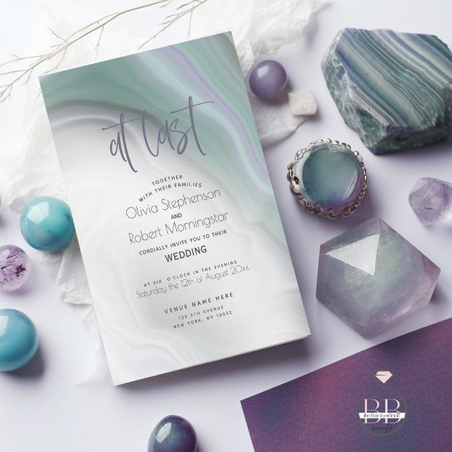 WEDDING  | Soft Misty Jade and Violet Marble Invit Invitation (Creator Uploaded)