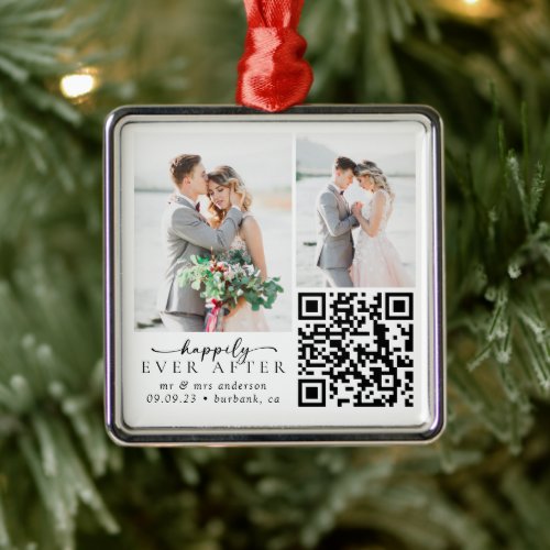 Wedding Song Playlist QR Code Photo Keepsake Metal Ornament