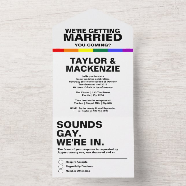 Wedding Sounds Gay Fun Rainbow Pride All In One Invitation (Inside)