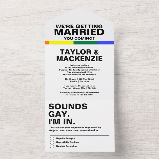 Wedding Sounds Gay Fun Rainbow Pride All In One Invitation (Inside)