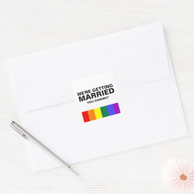 Wedding Sounds Gay Fun Rainbow Pride Square Sticker (Envelope)