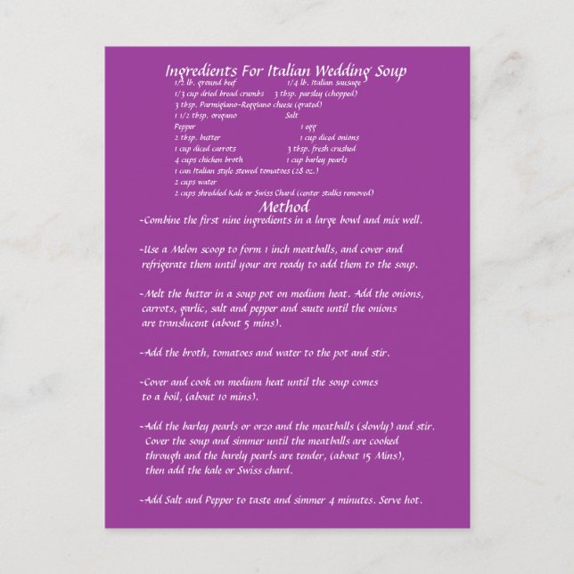 Wedding Soup Gift RECIPE CARD (Front)