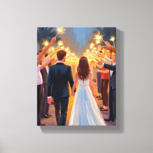 Wedding Sparklers Marriage Celebration Painted Canvas Print